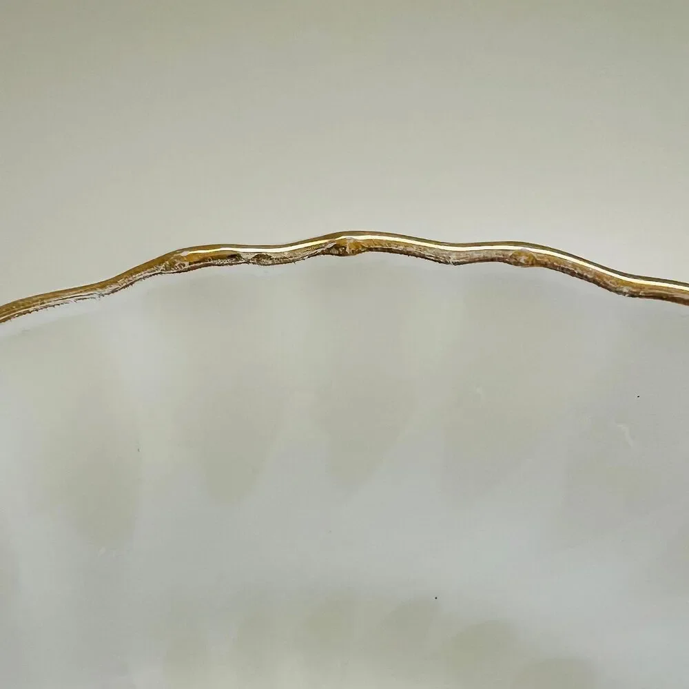 ANCHOR HOCKING Fire-King Milk Glass Golden Shell Swirl Gold Trim Vegetable Bowl